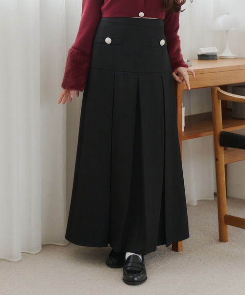 セール】パールボタン ロングプリーツスカート【セットアップ対応