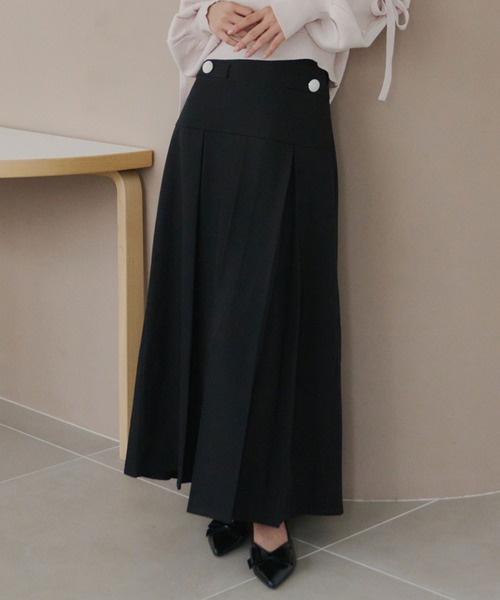セール】パールボタン ロングプリーツスカート【セットアップ対応