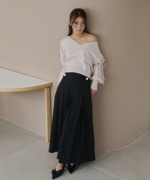 セール】パールボタン ロングプリーツスカート【セットアップ対応