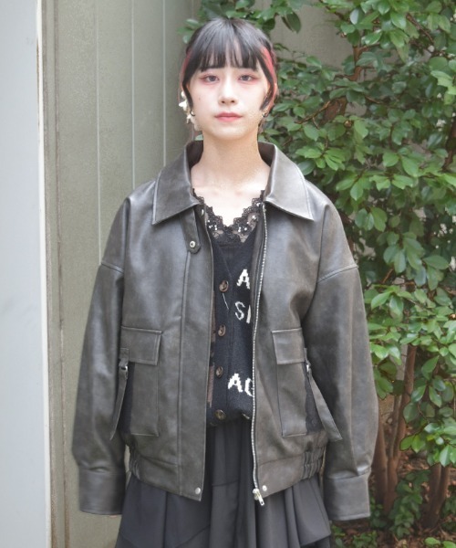 美品【アクシーズファムaxes femme】ブラウン レザージャケット 革ジャン axes femme 合皮ファー取り外しブルゾン レザージャケット 革ジャン