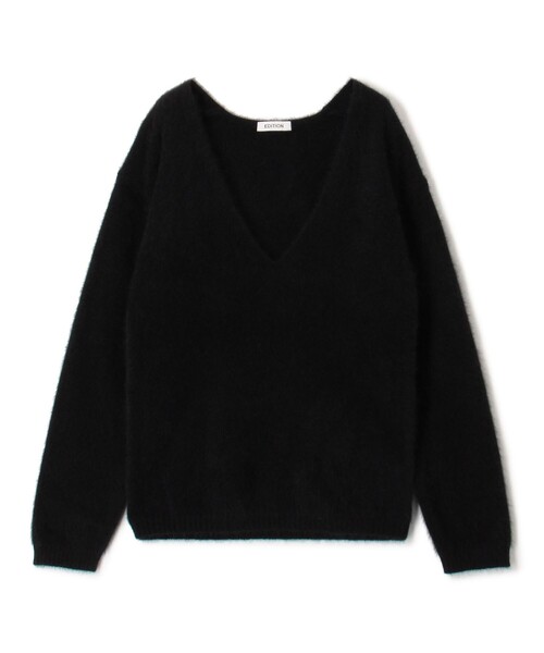 EDITION（エディション）の「フォックスシャギー Vネックニット（ニット/セーター・レディース・ブラック/ベージュ・FREE）」の2枚目の写真