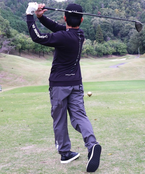 RM)【LUXE/R GOLF】ストレッチ クロス サイドライン カーゴパンツ