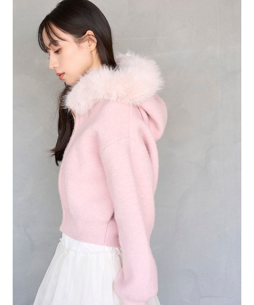 SNIDEL(スナイデル)の「Sustainableファー付きニットパーカー(パーカー・レディース・ホワイト/チャコールグレー/ピンク・F)」の8枚目の写真