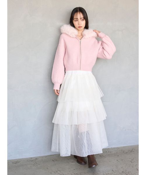 SNIDEL(スナイデル)の「Sustainableファー付きニットパーカー(パーカー・レディース・ホワイト/チャコールグレー/ピンク・F)」の12枚目の写真