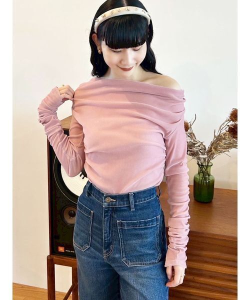 LILY BROWN(リリーブラウン)の「フロッキーベロアドレープトップス(Tシャツ/カットソー・レディース・ピンク/アイボリー/ブルー・F)」の3枚目の写真