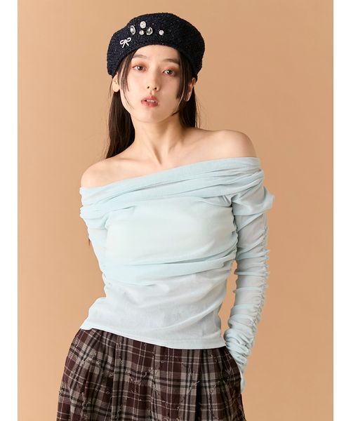 LILY BROWN(リリーブラウン)の「フロッキーベロアドレープトップス(Tシャツ/カットソー・レディース・ピンク/アイボリー/ブルー・F)」の2枚目の写真
