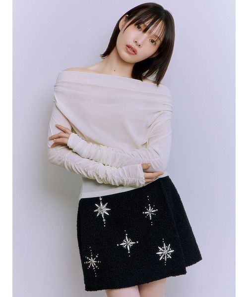 LILY BROWN(リリーブラウン)の「フロッキーベロアドレープトップス(Tシャツ/カットソー・レディース・ピンク/アイボリー/ブルー・F)」の5枚目の写真