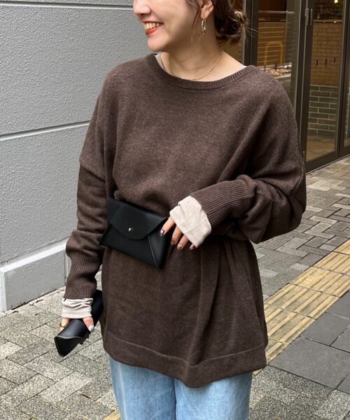 CIAOPANIC TYPY(チャオパニックティピー)の「【てら企画】ウール混オーバニットチュニック(ニット/セーター・レディース・ピンク/ブラウン/ミント/オフホワイト/チャコールグレー・ONE SIZE)」の4枚目の写真