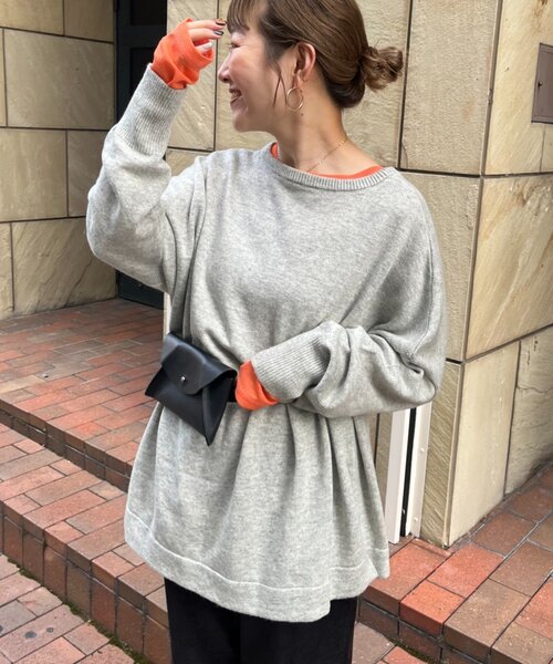 CIAOPANIC TYPY(チャオパニックティピー)の「【てら企画】ウール混オーバニットチュニック(ニット/セーター・レディース・ピンク/ブラウン/ミント/オフホワイト/チャコールグレー・ONE SIZE)」の2枚目の写真