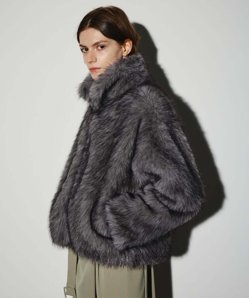 RIM.ARK/リムアーク】High collar faux fur jacket/ハイカラーフェイク