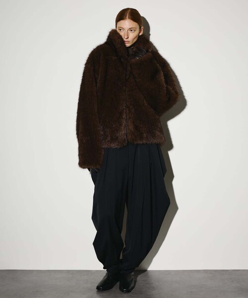 RIM.ARK/リムアーク】High collar faux fur jacket/ハイカラーフェイク