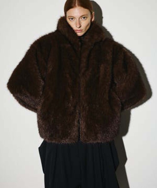 rim.ark High collar faux fur jacket ブラウン RIM.ARK/リムアーク】High collar faux fur jacket/ハイカラーフェイク