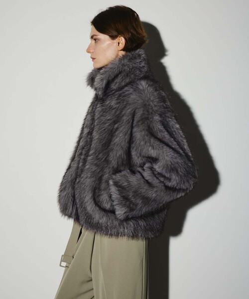 RIM.ARK/リムアーク】High collar faux fur jacket/ハイカラーフェイク