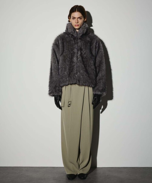 RIM.ARK（リムアーク）の「【RIM.ARK/リムアーク】High collar faux fur jacket/ハイカラーフェイクファージャケット（その他アウター・レディース・グレー/ブラウン・FREE）」の12枚目の写真