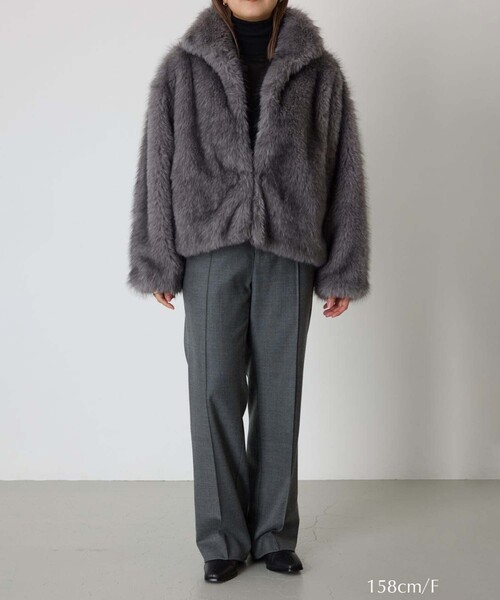 RIM.ARK/リムアーク】High collar faux fur jacket/ハイカラーフェイク