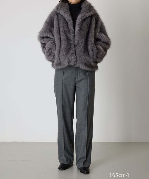 美品　RIM.ARK リムアーク ドルマンフェイクファーコート グレー　完売品 RIM.ARK/リムアーク】High collar faux fur jacket/ハイカラーフェイク
