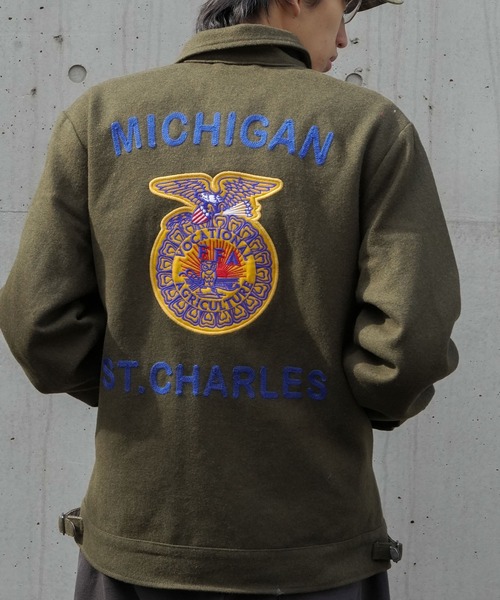HOUSTON(ヒューストン)の「【HOUSTON/ヒューストン】MELTON FFA(Future Farmers Agriculture) JACKET メルトンジャケット 51519(ブルゾン・メンズ・ブルー/オリーブ/ブラック・X-LARGE/LARGE/MEDIUM)」の2枚目の写真