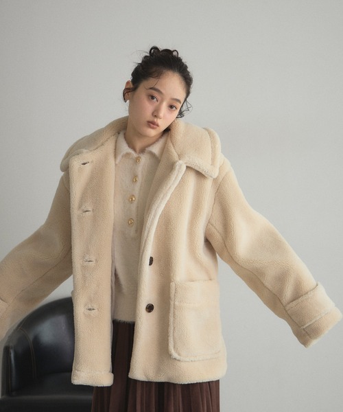 &. NOSTALGIA（アンドドットノスタルジア）の「テディボアステンカラーコート（ステンカラーコート・レディース・チャコールグレー/ライトベージュ・M）」の5枚目の写真