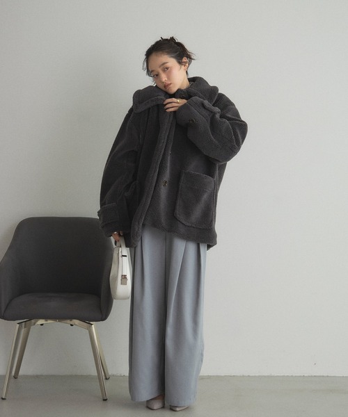 &. NOSTALGIA（アンドドットノスタルジア）の「テディボアステンカラーコート（ステンカラーコート・レディース・チャコールグレー/ライトベージュ・M）」の11枚目の写真