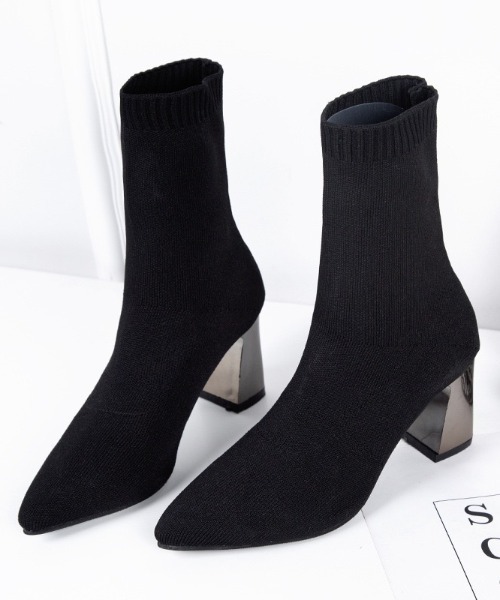 yuue' ( wear )(ユーイ)の「チャンキーヒールソックスブーツ(ブーツ・レディース・ブラック・23.5cm/24.5cm)」の2枚目の写真