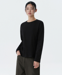 ウィメンズリラックスクルーネック長袖Tシャツ[ブラック]