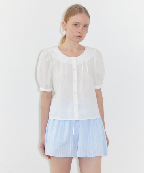 SINOON（シヌーン）の「Puff Sleeve Collar Blouse (Cream)（シャツ/ブラウス・レディース・アイボリー・FREE）」の4枚目の写真