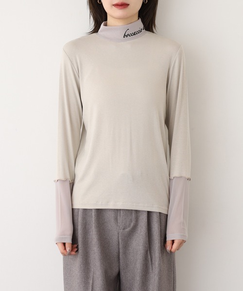 Miunelora(ミューネローラ)の「Miunelora フロッキーロゴチュール切替インナープルオーバー(Tシャツ/カットソー・レディース・ベージュ/ブラック/チャコールグレー・38)」の14枚目の写真