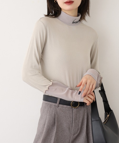 Miunelora(ミューネローラ)の「Miunelora フロッキーロゴチュール切替インナープルオーバー(Tシャツ/カットソー・レディース・ベージュ/ブラック/チャコールグレー・38)」の12枚目の写真