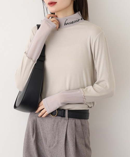 Miunelora(ミューネローラ)の「Miunelora フロッキーロゴチュール切替インナープルオーバー(Tシャツ/カットソー・レディース・ベージュ/ブラック/チャコールグレー・38)」の10枚目の写真
