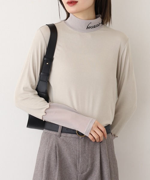 Miunelora(ミューネローラ)の「Miunelora フロッキーロゴチュール切替インナープルオーバー(Tシャツ/カットソー・レディース・ベージュ/ブラック/チャコールグレー・38)」の11枚目の写真