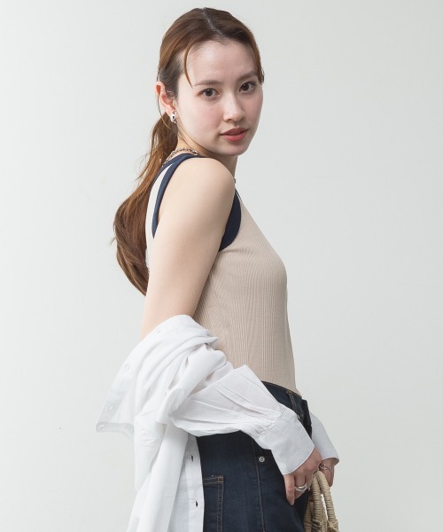 aity(アイティ)の「ランダムリブタンクトップ コットン100% 夏服(タンクトップ・レディース・ブラック/ホワイト/バーガンディー/ネイビー・M/L/LL)」の4枚目の写真