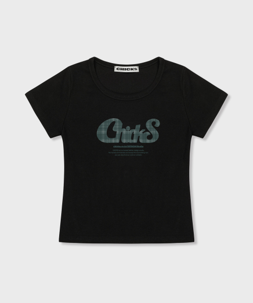CHICKS(チックス)の「チェックパターンタイポクロップスリムフィット半袖Tシャツホワイト(Tシャツ/カットソー・レディース・ホワイト・FREE)」の2枚目の写真