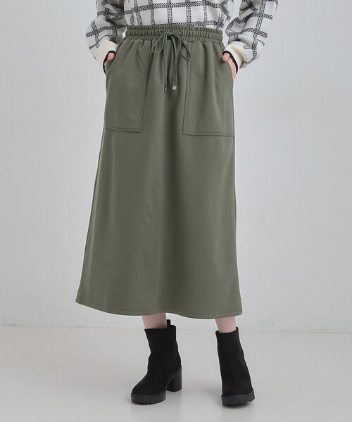 SHOO・LA・RUE（シューラルー）の「【あったか/S-LL】ベイカー風スカート（スカート・レディース・ブラック/オリーブ/ダークブラウン・01/02/03/04）」の8枚目の写真