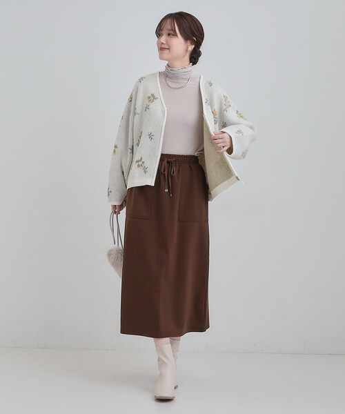 SHOO・LA・RUE（シューラルー）の「【あったか/S-LL】ベイカー風スカート（スカート・レディース・ブラック/オリーブ/ダークブラウン・01/02/03/04）」の14枚目の写真