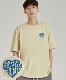 ミニハートロゴラウンドネック15番手綿半袖Tシャツ_バター