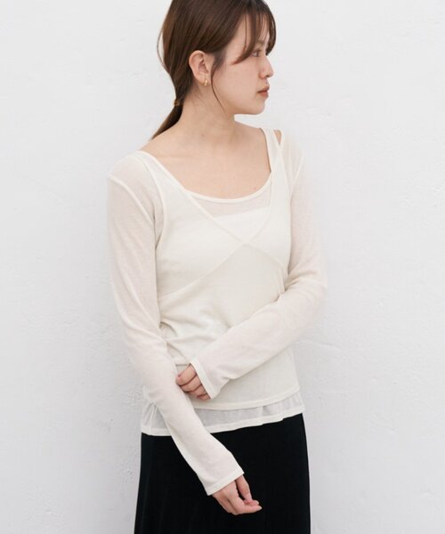 SHENERY（シーナリー）の「ビスチェレイヤードカットソー（Tシャツ/カットソー・レディース・オフホワイト/ブラック/グレー・FREE）」の2枚目の写真