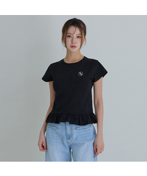 フリルレイヤード半袖Tシャツブラック