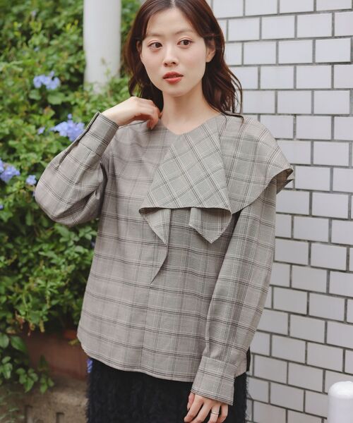 le.coeur blanc(ルクールブラン)の「アシメフリルケープチェックブラウス(シャツ/ブラウス・レディース・グレー系その他/ブラウン系その他2・38)」の10枚目の写真