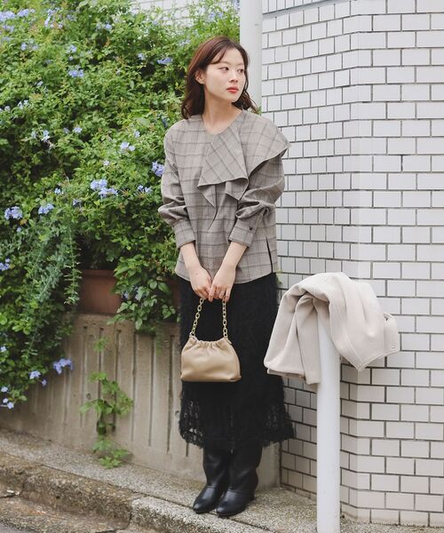 le.coeur blanc(ルクールブラン)の「アシメフリルケープチェックブラウス(シャツ/ブラウス・レディース・グレー系その他/ブラウン系その他2・38)」の12枚目の写真