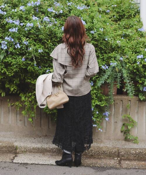 セール】アシメフリルケープチェックブラウス（シャツ/ブラウス）｜le