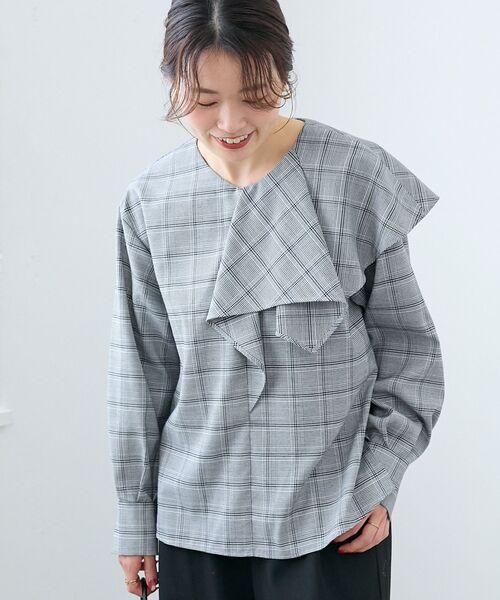 le.coeur blanc(ルクールブラン)の「アシメフリルケープチェックブラウス(シャツ/ブラウス・レディース・グレー系その他/ブラウン系その他2・38)」の18枚目の写真