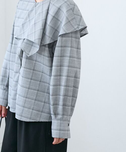 セール】アシメフリルケープチェックブラウス（シャツ/ブラウス）｜le