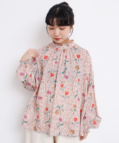 l'atelier du savon（アトリエドサボン）の「ちぎり絵のチューリッププリントブラウス（シャツ/ブラウス・レディース・レッド/グリーン・FREE）」の9枚目の写真