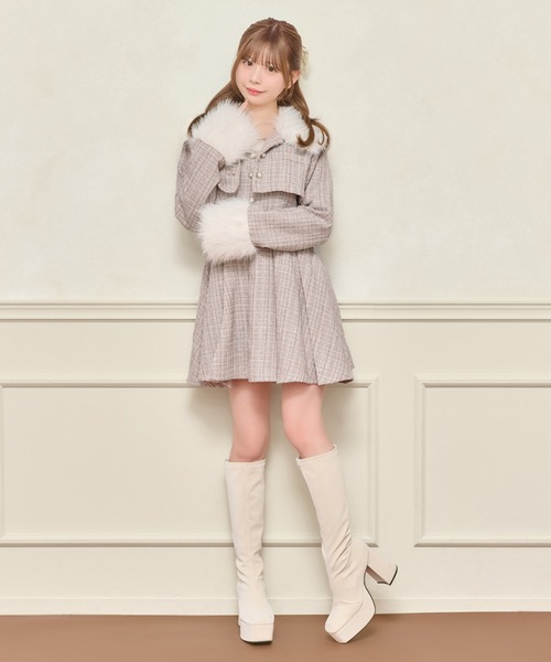 【セット着用可能】ファー付きツイードミニキャミワンピースとジャケット2点セット セット着用可能】ファー付きツイードミニキャミワンピースとジャケット