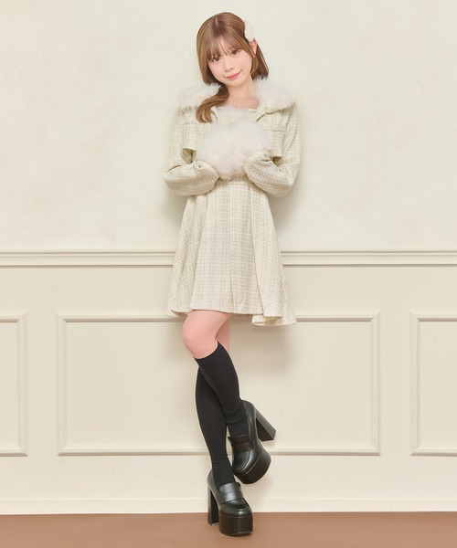 apres jour(アプレジュール)の「【セット着用可能】ファー付きツイードミニキャミワンピース(ワンピース・レディース・アイボリー/ピンクベージュ/ブラック/ボルドー・X-LARGE/フリー)」の15枚目の写真