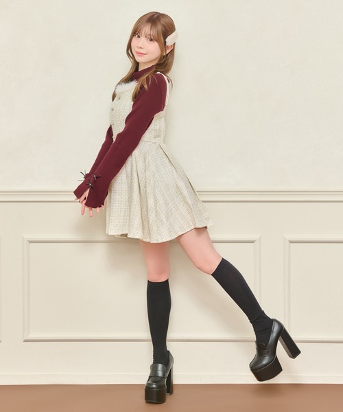 apres jour(アプレジュール)の「【セット着用可能】ファー付きツイードミニキャミワンピース(ワンピース・レディース・アイボリー/ピンクベージュ/ブラック/ボルドー・X-LARGE/フリー)」の10枚目の写真