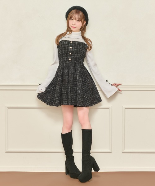 【セット着用可能】ファー付きツイードミニキャミワンピースとジャケット2点セット セット着用可能】ファー付きツイードミニキャミワンピース（ワンピース