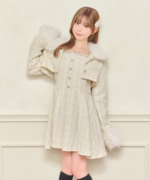 apres jour(アプレジュール)の「【セット着用可能】ファー付きツイードミニキャミワンピース(ワンピース・レディース・アイボリー/ピンクベージュ/ブラック/ボルドー・X-LARGE/フリー)」の12枚目の写真