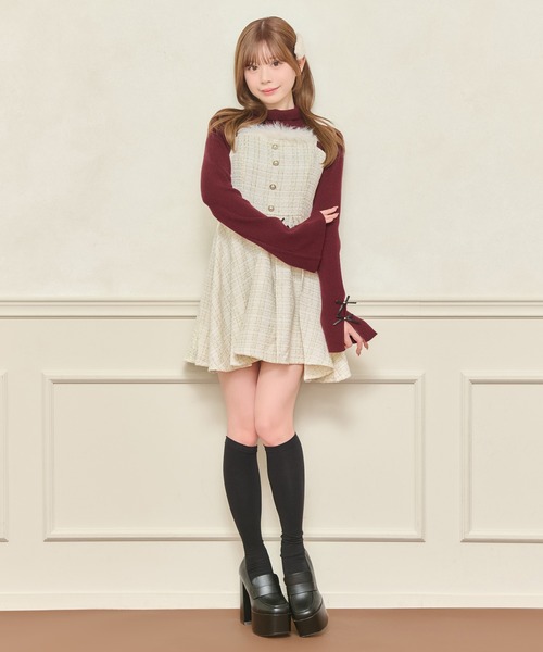 apres jour(アプレジュール)の「【セット着用可能】ファー付きツイードミニキャミワンピース(ワンピース・レディース・アイボリー/ピンクベージュ/ブラック/ボルドー・X-LARGE/フリー)」の9枚目の写真