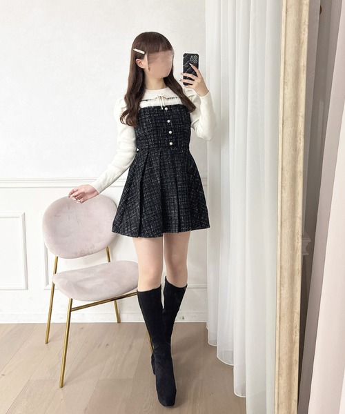 【セット着用可能】ファー付きツイードミニキャミワンピースとジャケット2点セット セット着用可能】ファー付きツイードミニキャミワンピース（ワンピース